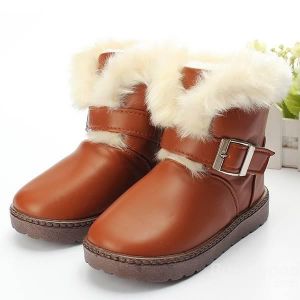 Baby Children Fur Snow Ankle Boots Waterproof Leather Shoes