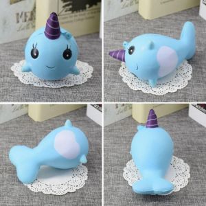 Baby-Island צעצועים ובובות Squishy Narwhal Uni Whale Blue 11cm Slow Rising Cute Soft Collection Gift Decor Toy