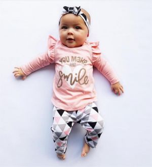 Baby-Island בגדים 3Pcs Newborn Baby Girl Clothes Set Fashion Autumn Cotton Letter T shirt Pants Headband Fall Toddler Infant Outfits Clothing Suit